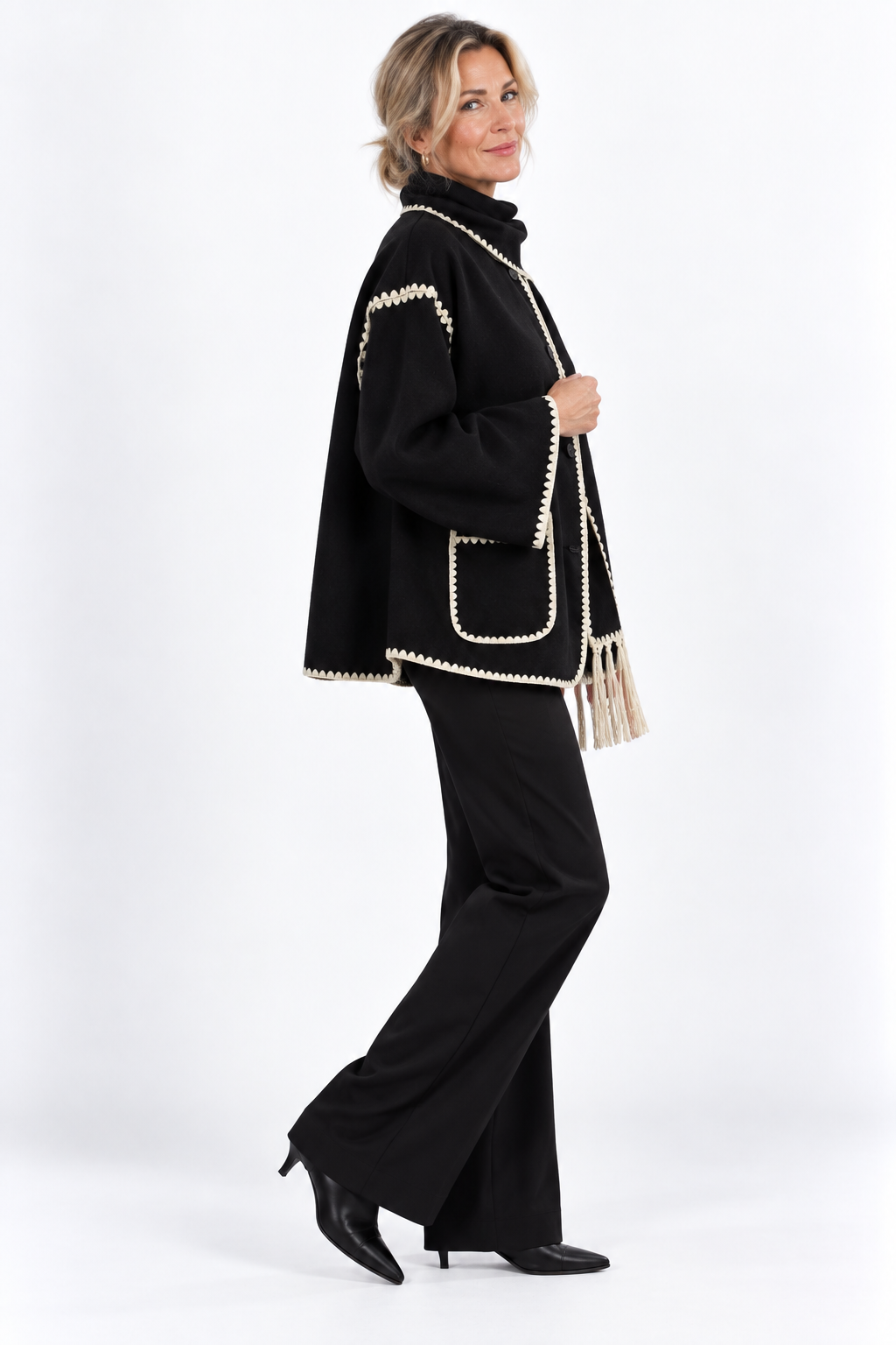 Calindra™ – Contrast Trim Cape Jacket