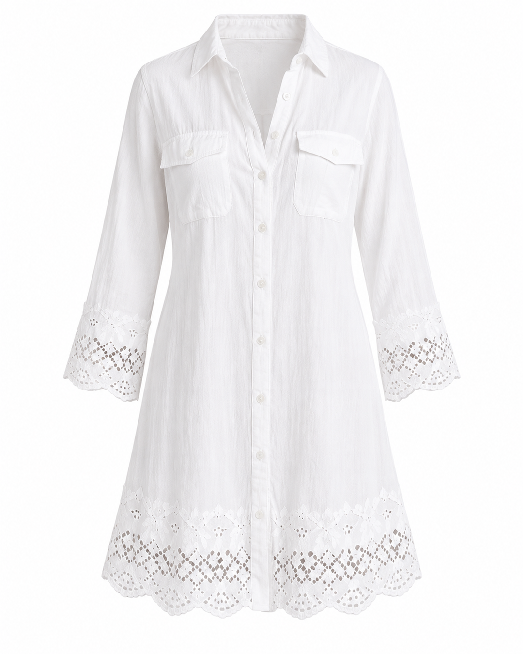 Evelina™ – Lace Detail Shirt Dress