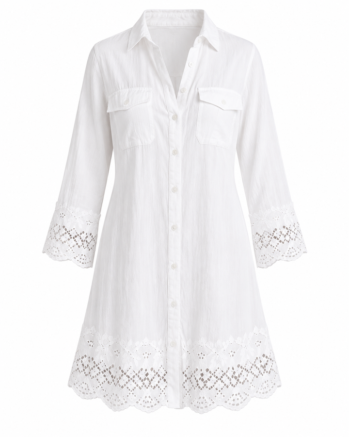 Evelina™ – Lace Detail Shirt Dress