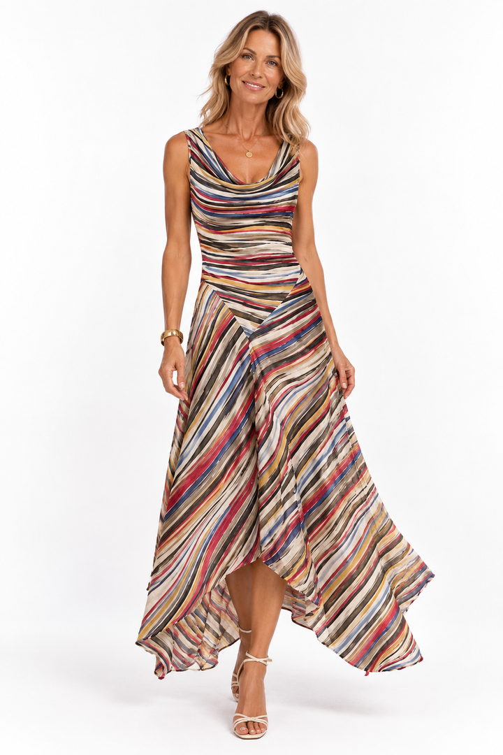 Jessamine™ – Striped Asymmetrical Midi Dress