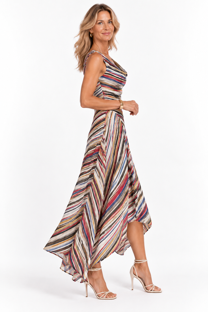 Jessamine™ – Striped Asymmetrical Midi Dress